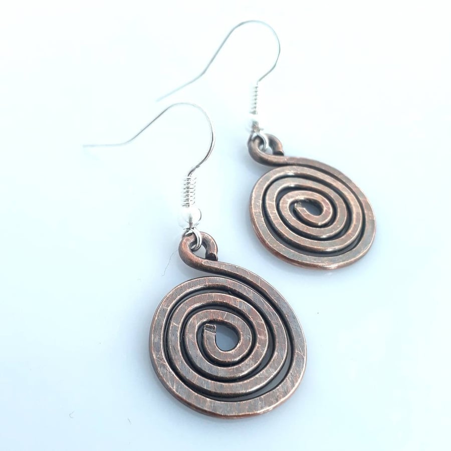 Copper Boho Spiral Earrings, Celtic Jewellery, Druid Earrings, Christmas Gift