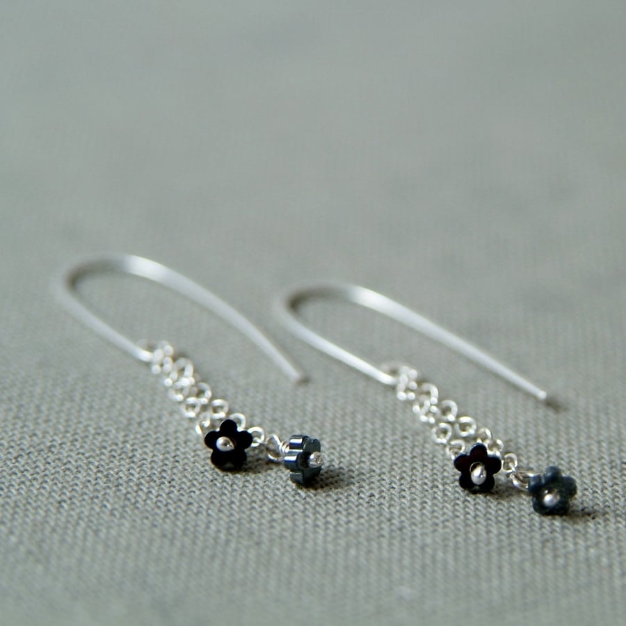 SALE Metallic Grey Flower Earrings - Silver & Hematite