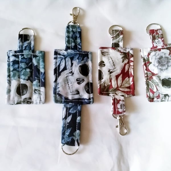 Skulls Fabric Keyrings, Luggage Tag Red keyfob, Eco Friendly New Home Gift