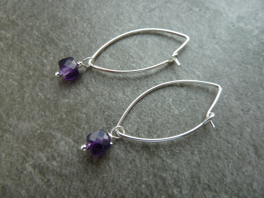 sterling silver earrings, amaethyst gemstones