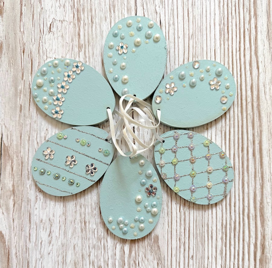 6 Easter egg decoration - hanging jewelled egg, set of 6