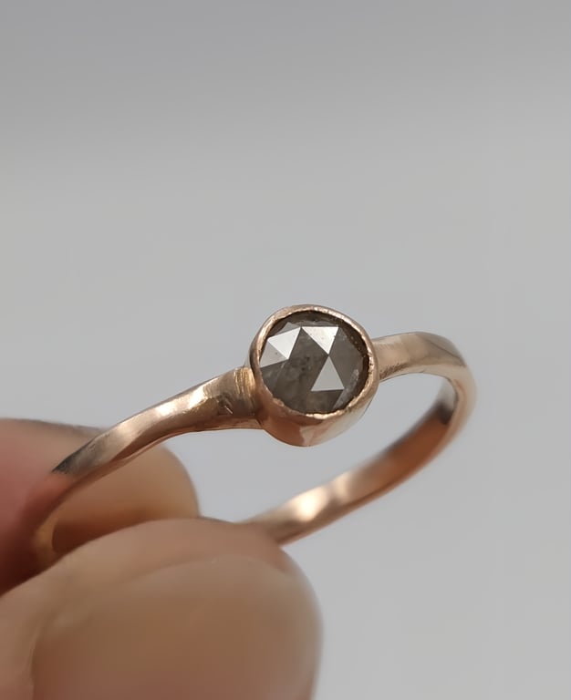 Rose Gold Whisper Ring with Grey Diamond Cabochon : Size K