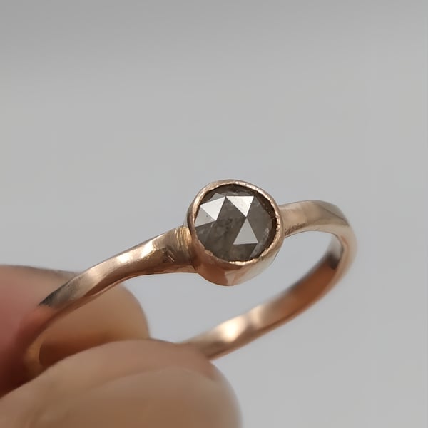 Rose Gold Whisper Ring with Grey Diamond Cabochon : Size K
