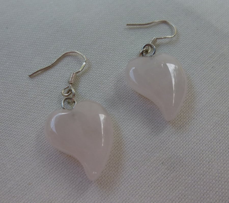 Rose Quartz Semi Precious Love Heart Earrings, Gift for Girlfriend, Mum, BF Gift