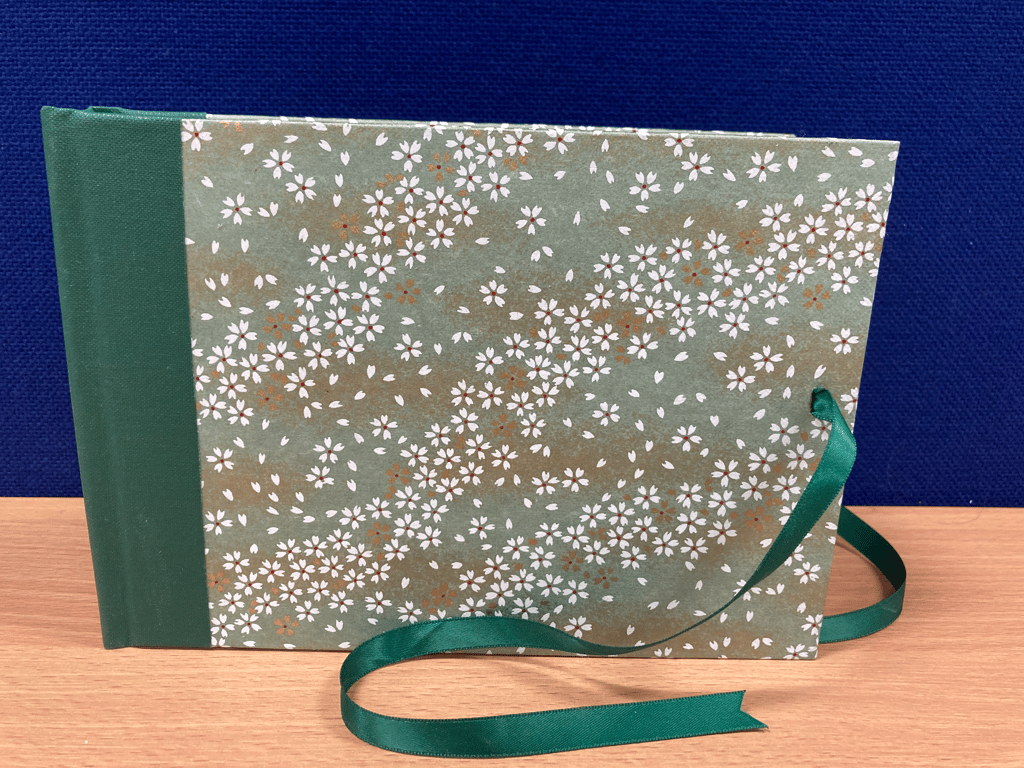 Handbound book in Japanese Chiyogami Green Jasmine paper