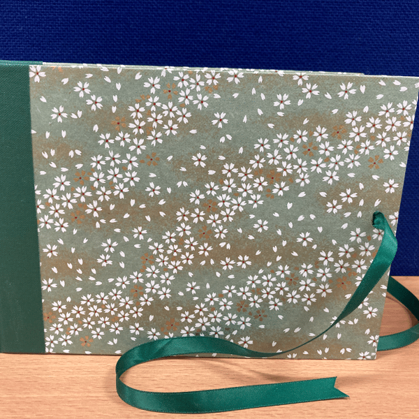 Handbound book in Japanese Chiyogami Green Jasmine paper