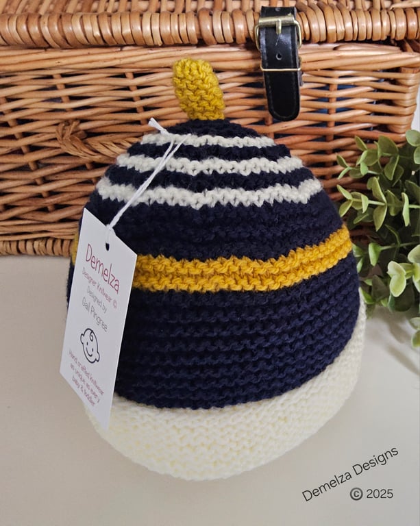 Designer Boy's Hand Knitted Baby Beanie Hat 9 -18 months size 