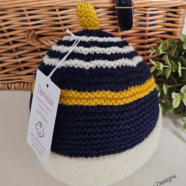 Designer Boy's Hand Knitted Baby Beanie Hat 9 -18 months size 