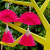 ACRYLIC FAN EARRINGS hot pink tassel fringe retro cool gift for her