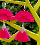 ACRYLIC FAN EARRINGS hot pink tassel fringe retro cool gift for her