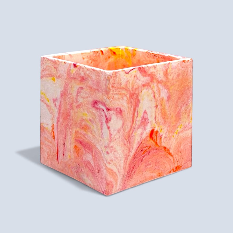 Medium Square Sunrise Marbled Plant Pot 10 cm Indoor Planter