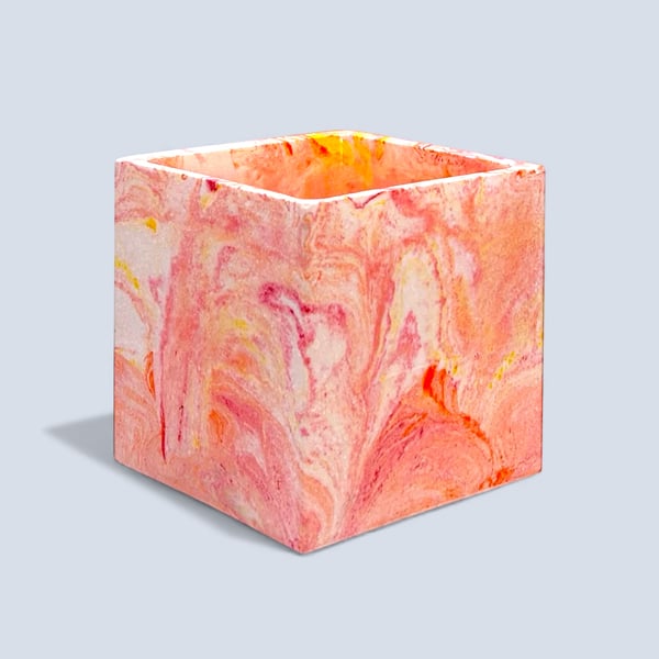 Medium Square Sunrise Marbled Plant Pot 10 cm Indoor Planter