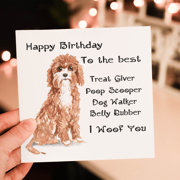 Cavapoo Dog Birthday Card, Dog Birthday Card, Personalized Dog Breed