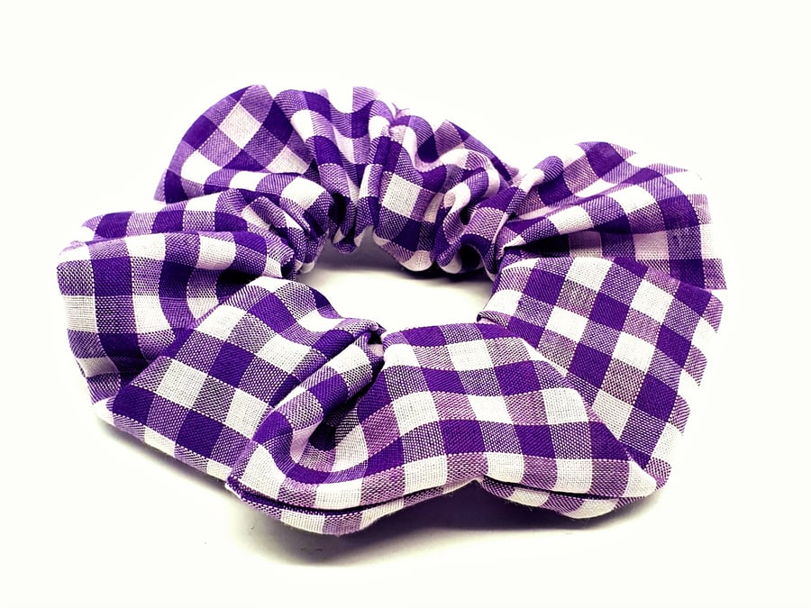 Gingham print hair scrunchie handmade hair elastic.