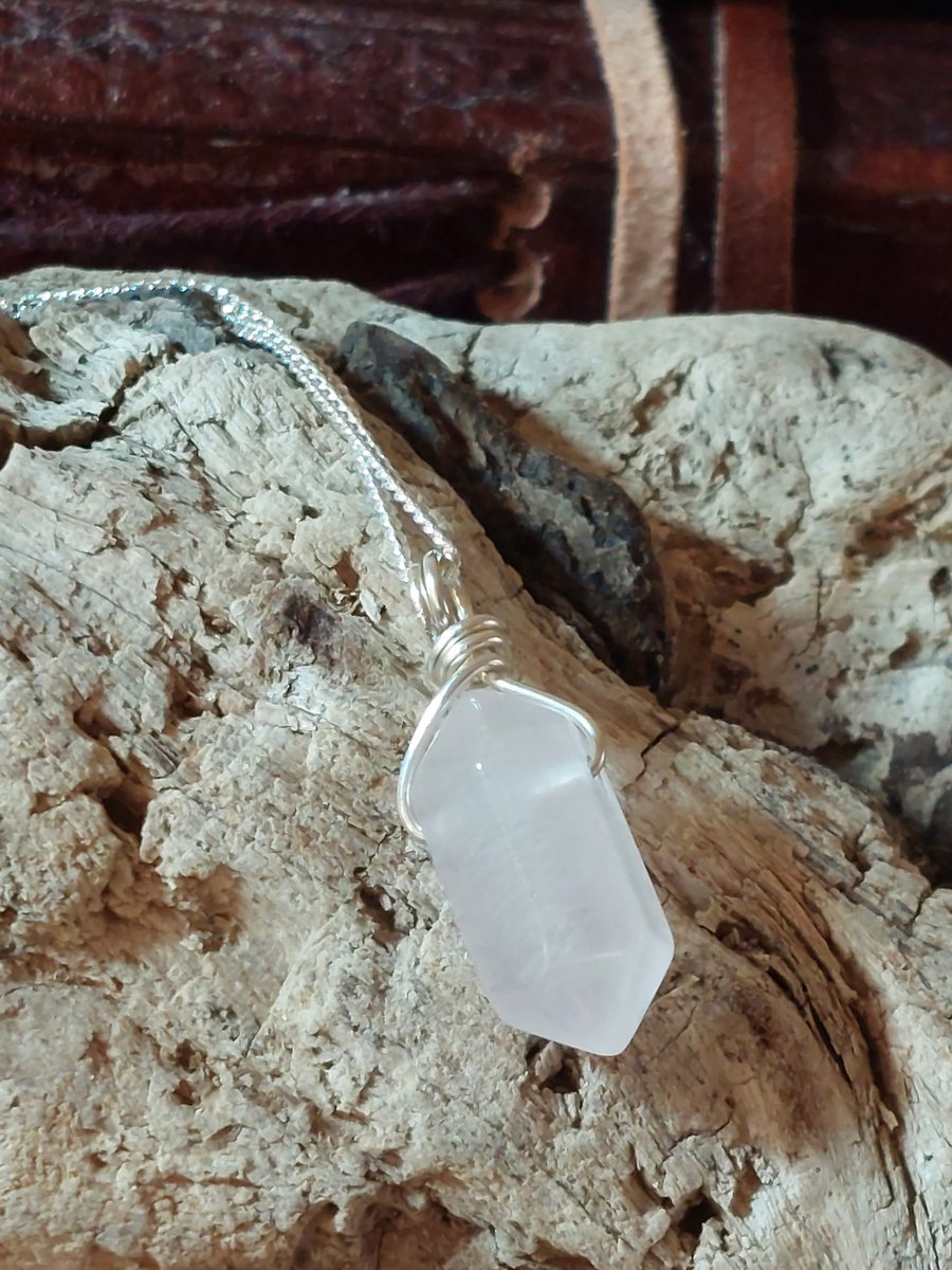 Rose Quartz Crystal Sterling Silver 18 inch Necklace- yoga-reiki-spiritual  