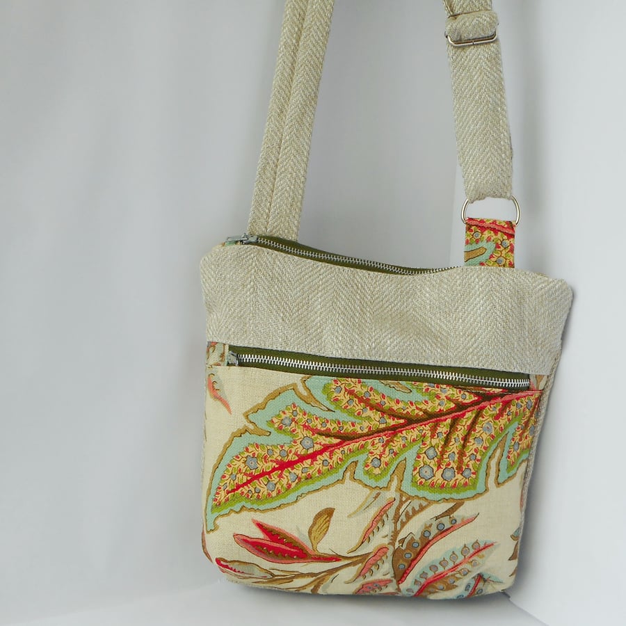 Recycled fabric crossbody bag in linen and wool 