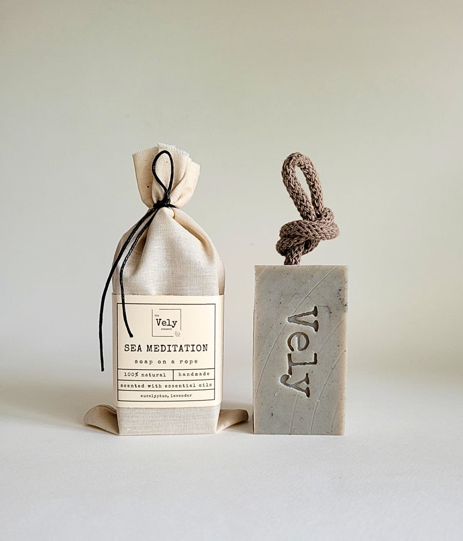 Natural Soap On A Rope With Dead Sea Clay "Sea Mediation", Vegan