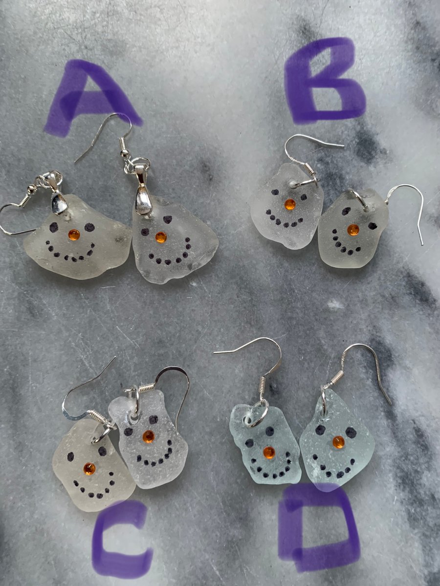 Seaglass jolly snowmen earrings