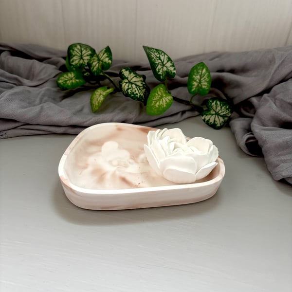 Blush Marbled Trinket Tray with White Rose Essential Oil Fragrance Stone
