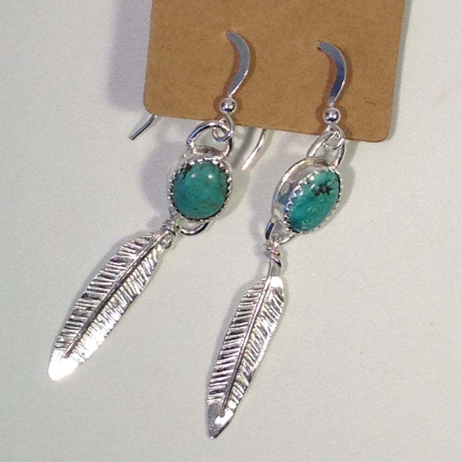 Turquoise and feather earrings
