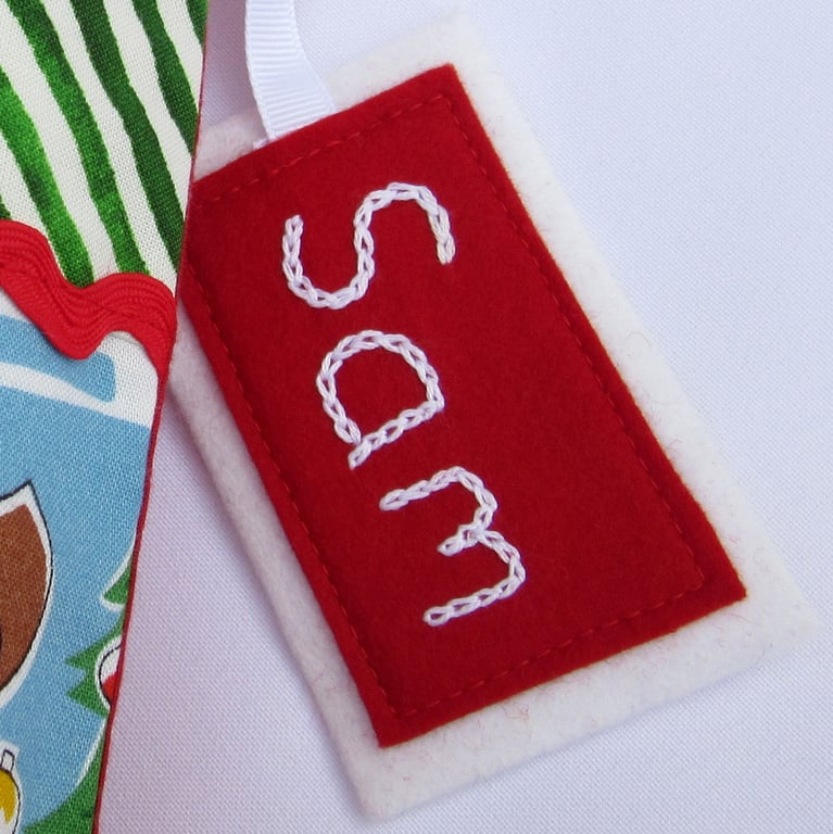 Christmas Gift tag personalised hand embroidered wool felt 