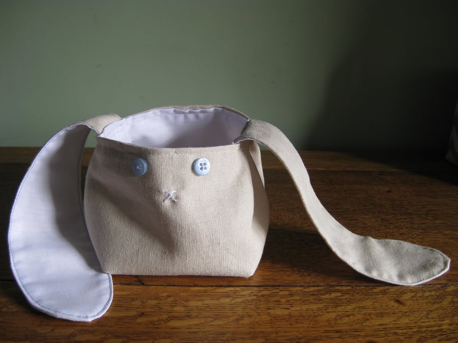 Linen bunny Easter fabric basket