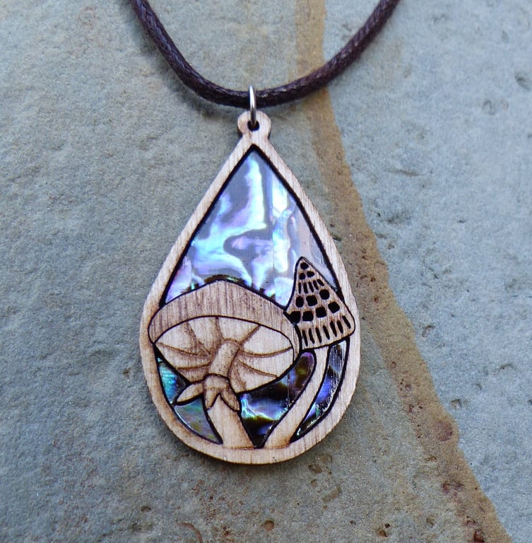 Mushroom pendant with abalone inlay
