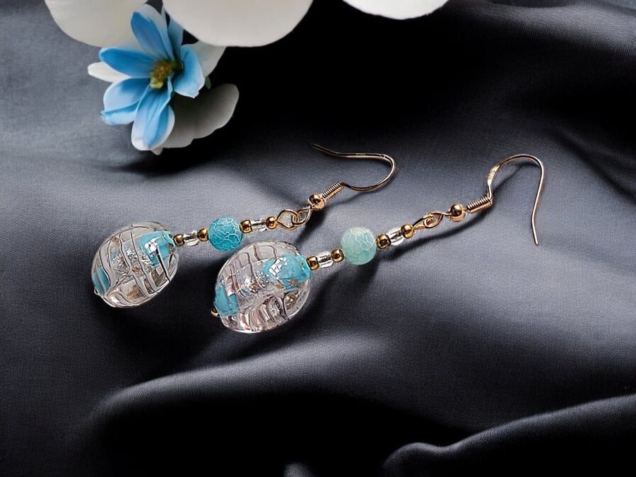 Blue Murano bead earrings, special jewellery, unique jewellery, blue earrings, g