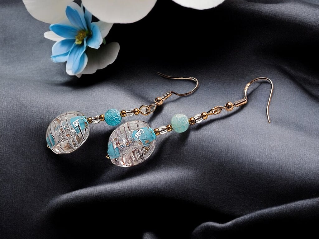 Blue Murano bead earrings, special jewellery, unique jewellery, blue earrings, g