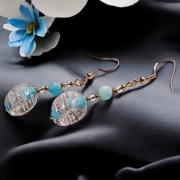 Blue Murano bead earrings, special jewellery, unique jewellery, blue earrings, g