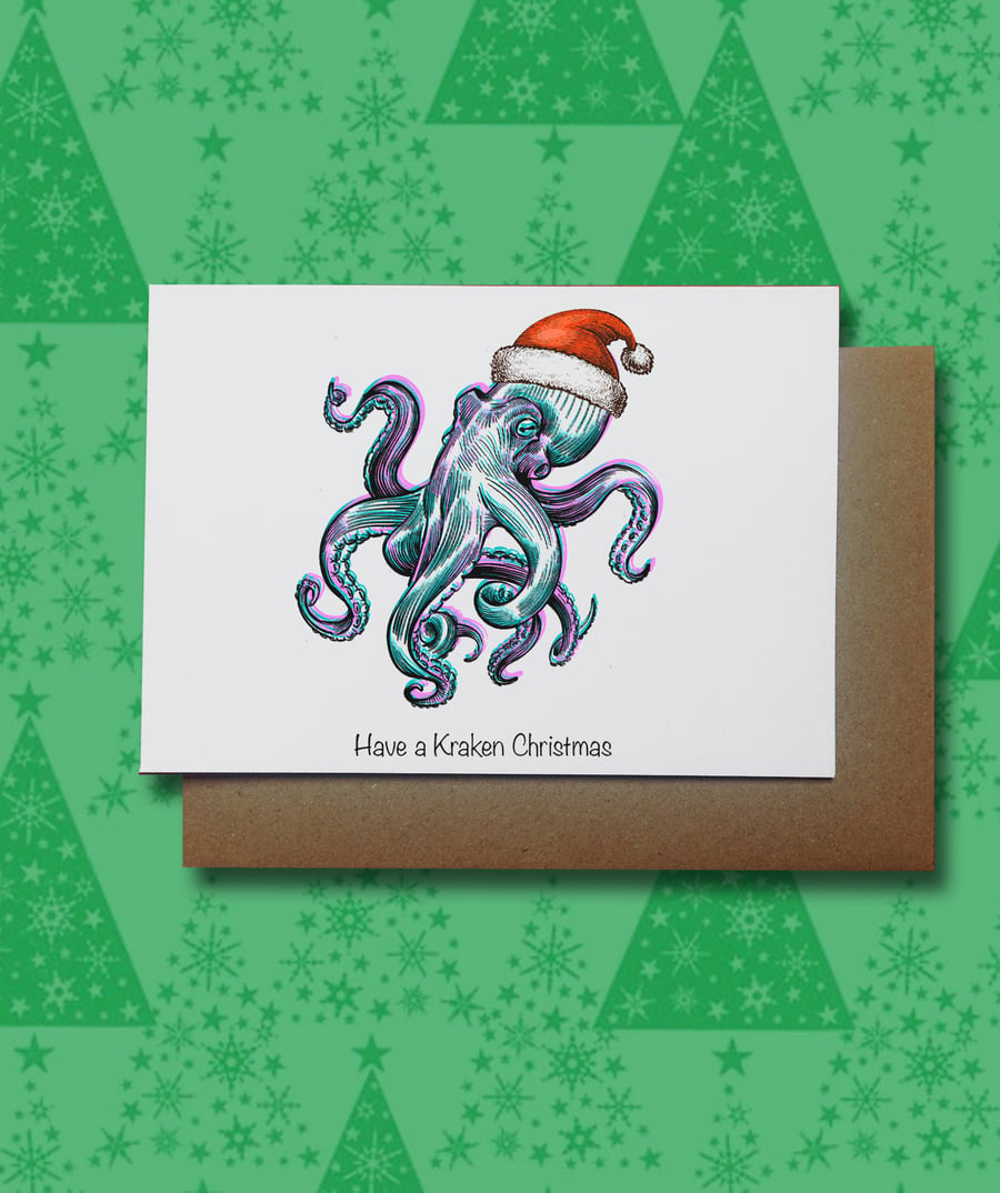 Funny Animal Kraken Christmas Card