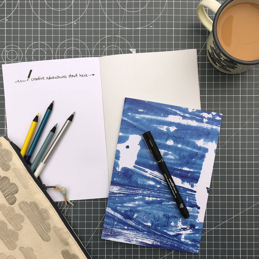 A5 notebook sketchbook made from recycled paper – sea print