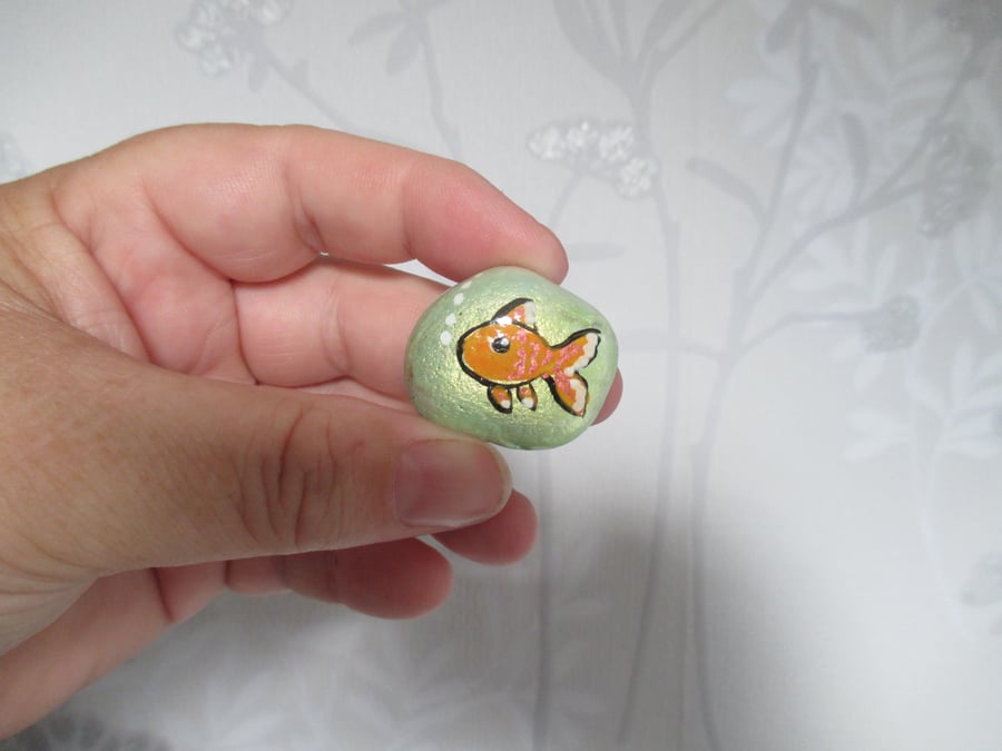 Fish Magnet Painted Pebble Stone Rock Goldfish Hand Painted for Fridge etc