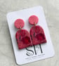 Handmade Polymer Clay Arch Drop Earrings – Pink Floral Design - Image 1