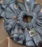 Silver Grey Satin Tulle Net XL Scrunchies, Daisy Lacey Ruffle Frill Scrunchies - Image 1
