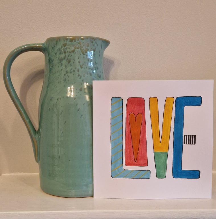 LOVE Valentine's card colourful watercolour LOVE letters