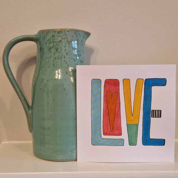 LOVE Valentine's card colourful watercolour LOVE letters
