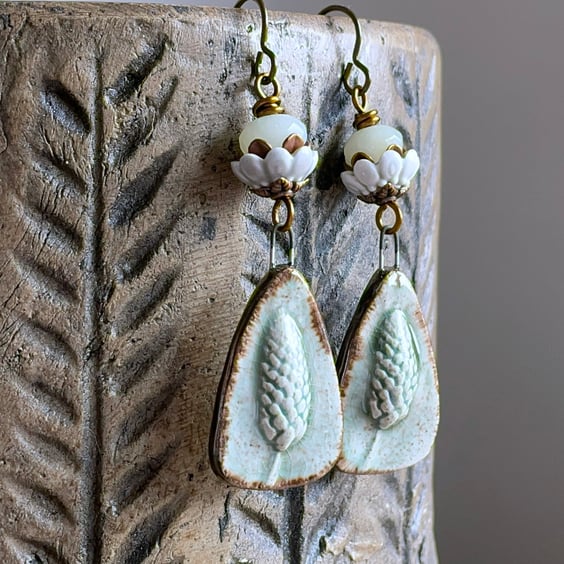 Ceramic Earrings. Sage Green Earrings. Rustic Nature Earrings. One of a Kind