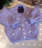 SALE Baby Girls Hand Knitted Lilac Flower Cardigan 3-9 months size - Image 4