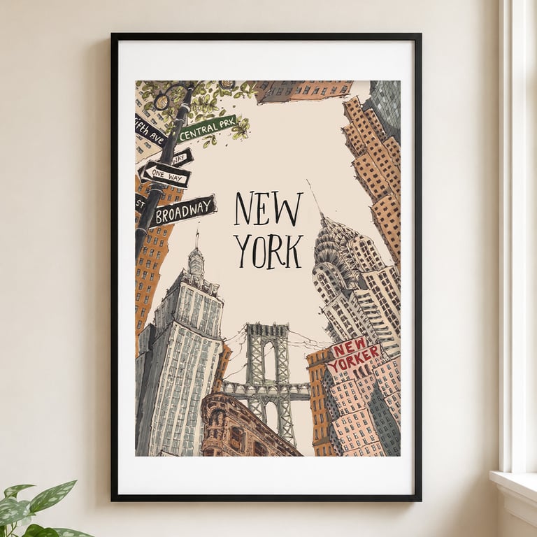 New York Print - NYC Wall Art - New York City Travel Illustration - Manhattan Ar