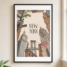 New York Print - NYC Wall Art - New York City Travel Illustration - Manhattan Ar