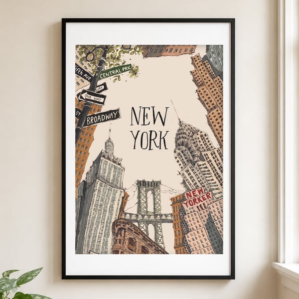 New York Print - NYC Wall Art - New York City Travel Illustration - Manhattan Ar