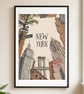 New York Print - NYC Wall Art - New York City Travel Illustration - Manhattan Ar