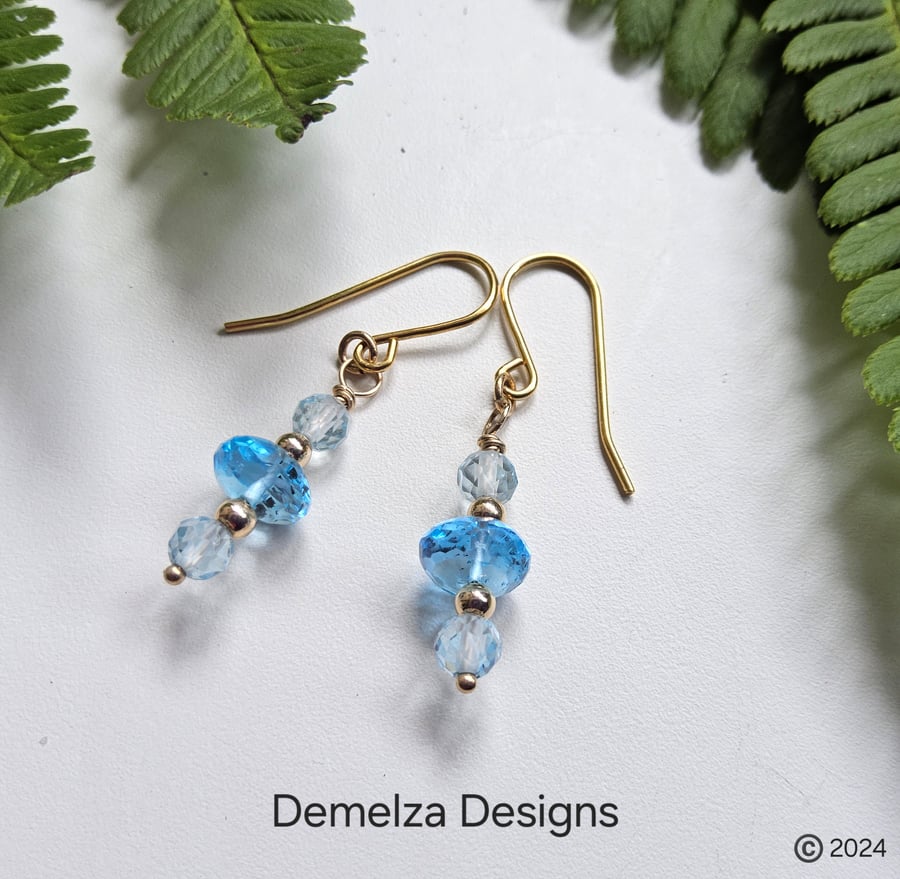 9k Solid Gold Topaz Earrings 