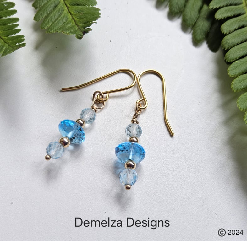 9k Solid Gold Topaz Earrings 