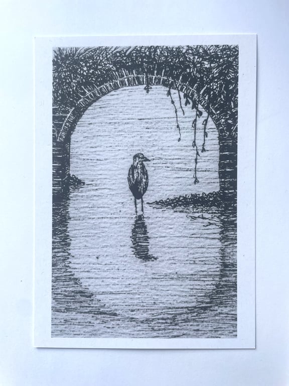 Heron Under Bridge A6 art print