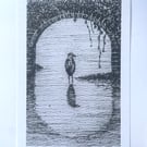 Heron Under Bridge A6 art print