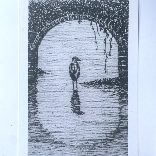 Heron Under Bridge A6 art print