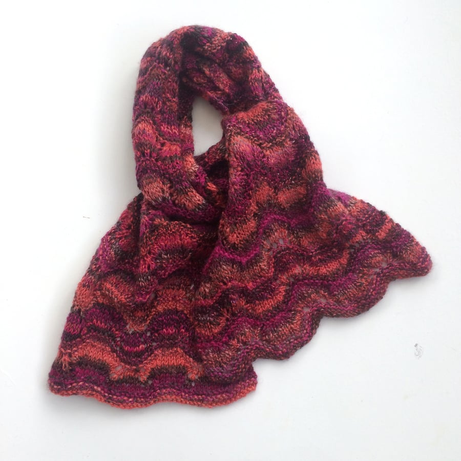 Red & Pink Striped lace scarf  