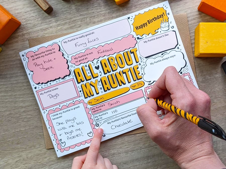 ALL ABOUT MY AUNTIE Happy Birthday Card - Fill in the Blanks - Q&A Interview ABA